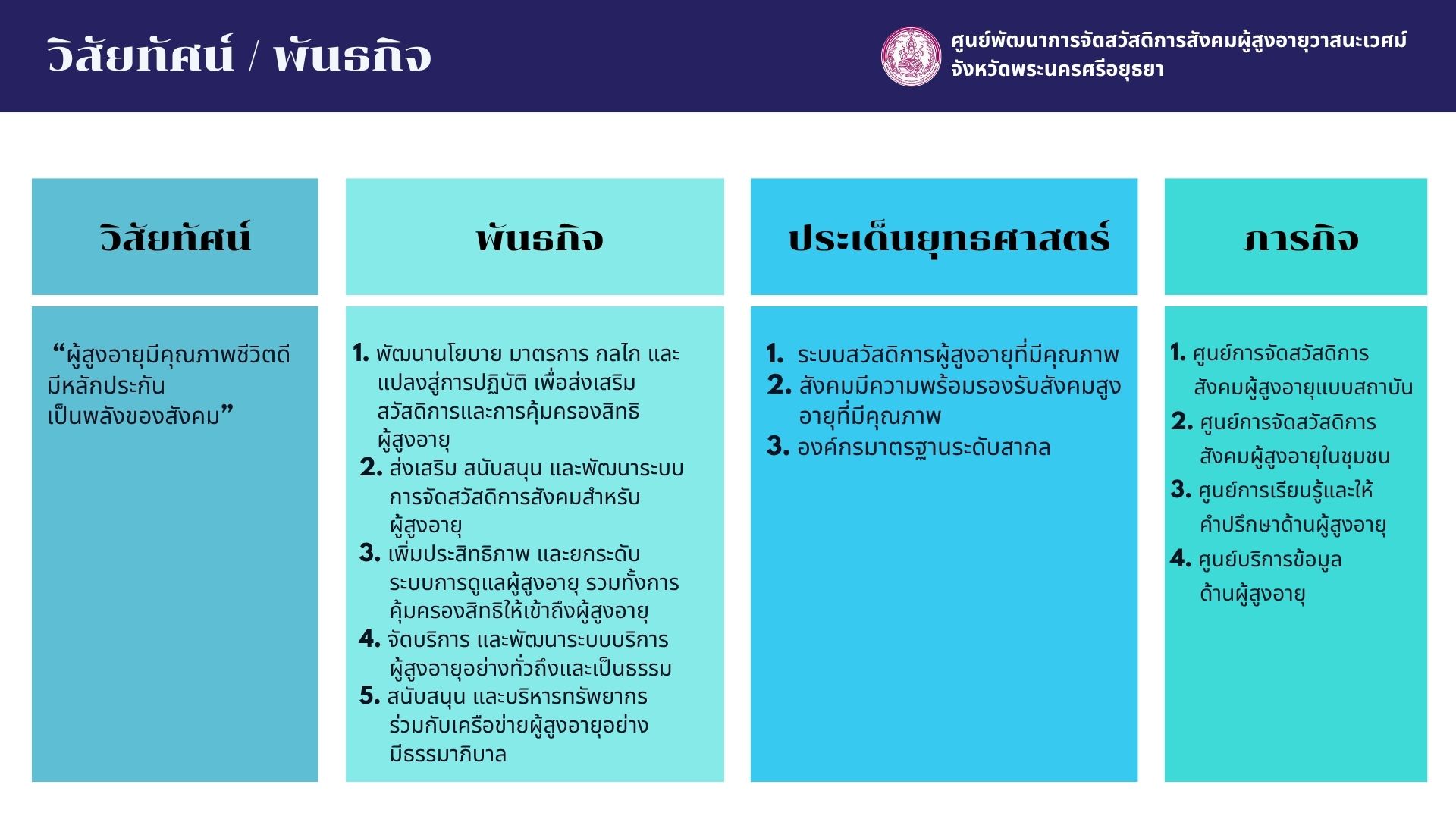 ศูนย์พัฒนาการจัดสวัสดิการสังคมผู้สูงอายุวาสนะเวศม์ จังหวัดพระนครศรีอยุธยา